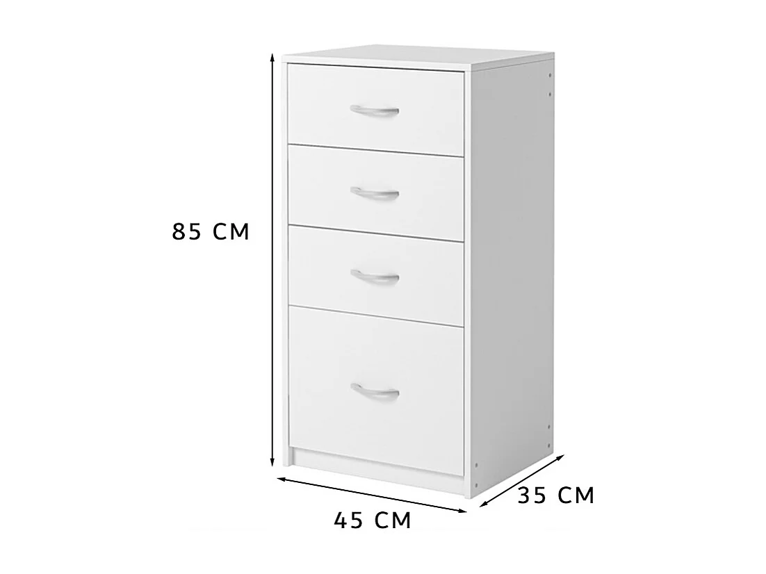 Libreria moderna con 4 cassetti, stile loft, comò bianco, mobile da ufficio grande, 85 cm