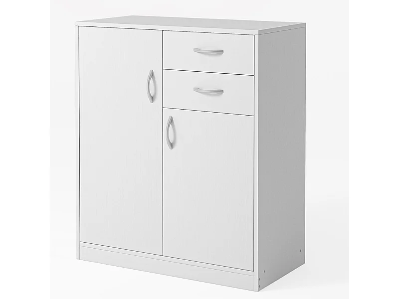 Comò moderno con cassetti e ripiani, stile loft, bianco, scaffale, mobile con ante, 74 cm