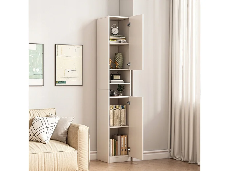 Étagère armoire blanche moderne sur pied colonne haute loft 2 portes 180 cm