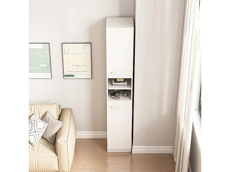 Étagère armoire blanche moderne sur pied colonne haute loft 2 portes 180 cm