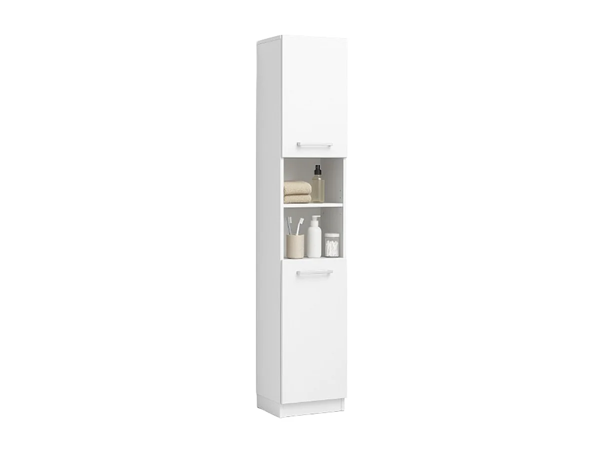 Étagère armoire blanche moderne sur pied colonne haute loft 2 portes 180 cm