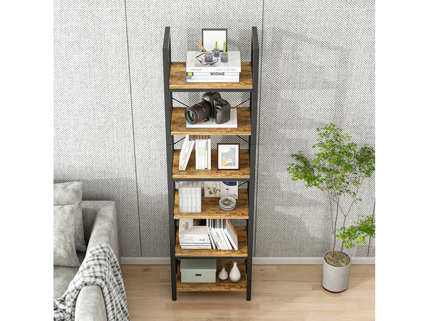 Étagère de bureau pour livres, bibliothèque haute, colonne industrielle vintage