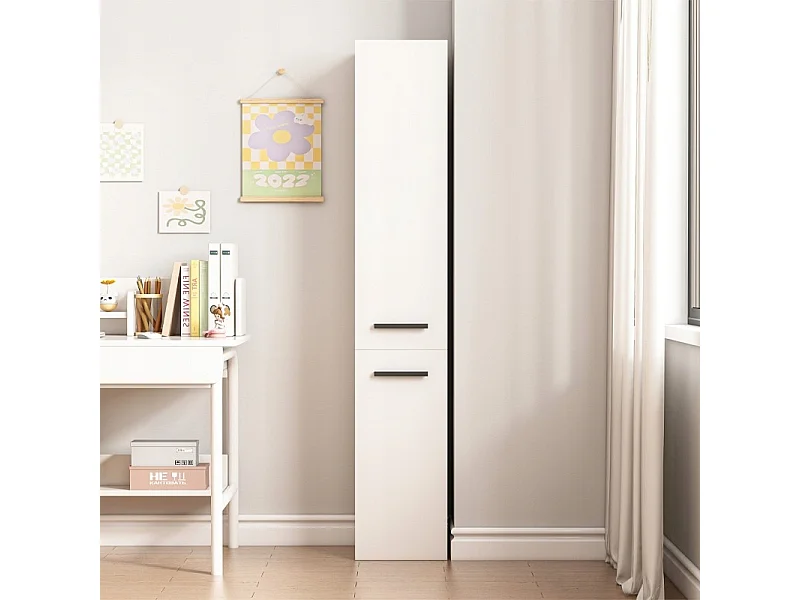 Étagère armoire blanche moderne sur pied colonne haute loft 2 portes 174 cm
