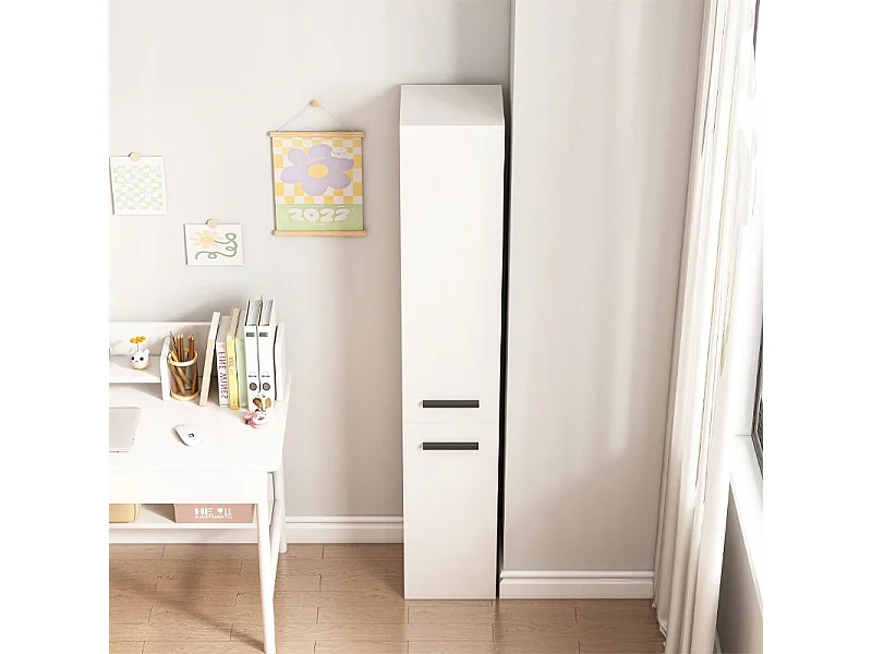 Étagère armoire blanche moderne sur pied colonne haute loft 2 portes 174 cm