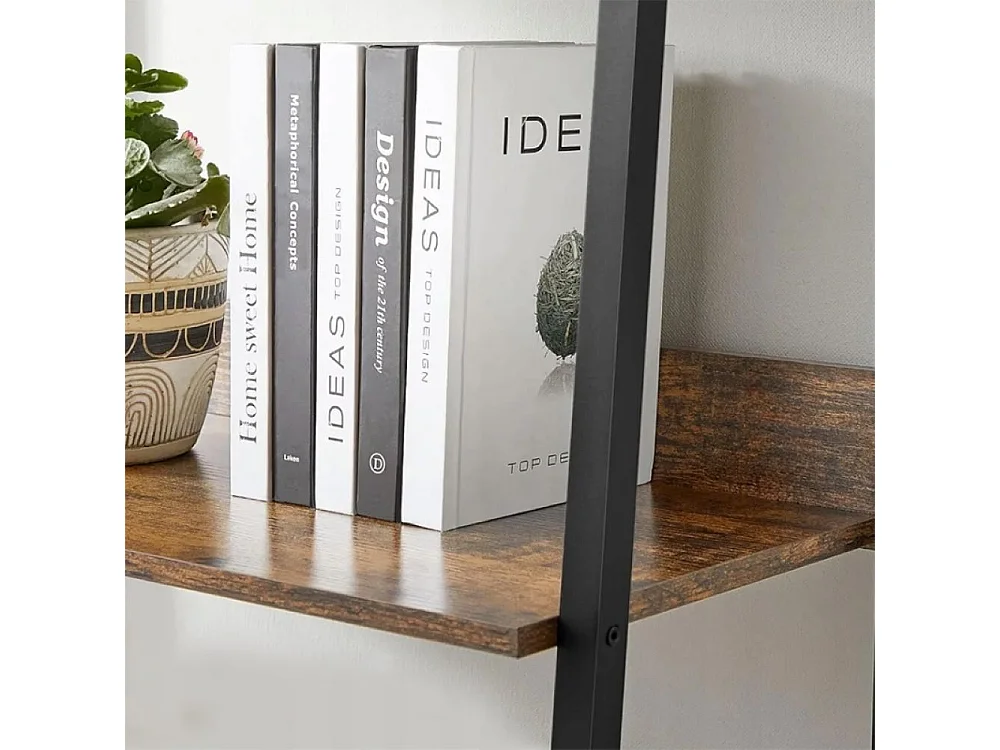 Estantería industrial de pie negra con 5 estantes, tipo escalera, para libros, estilo loft moderno