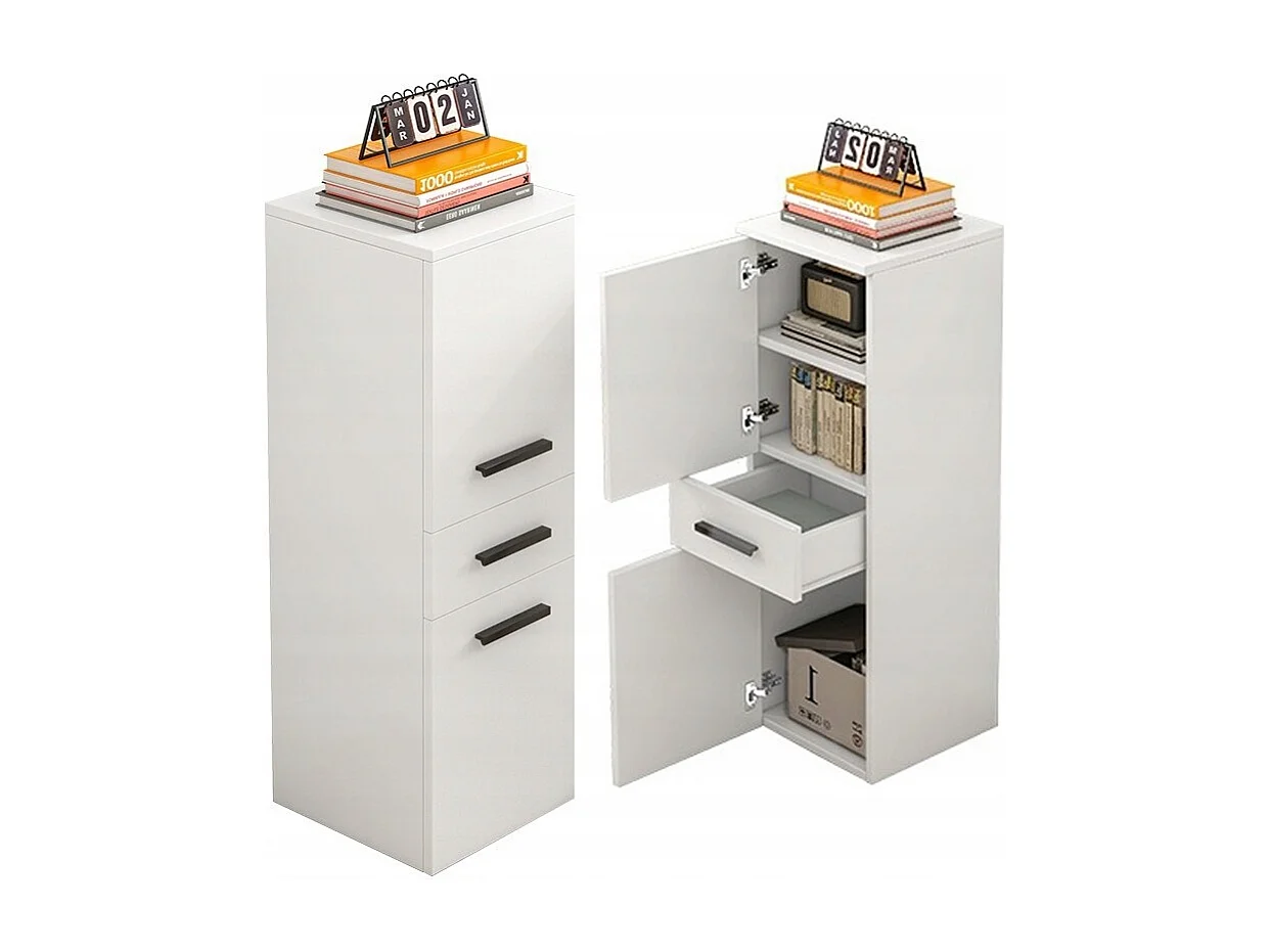 Estante de escritório com gaveta, 2 prateleiras, armário branco, livros, pastas, estilo loft, 85 cm