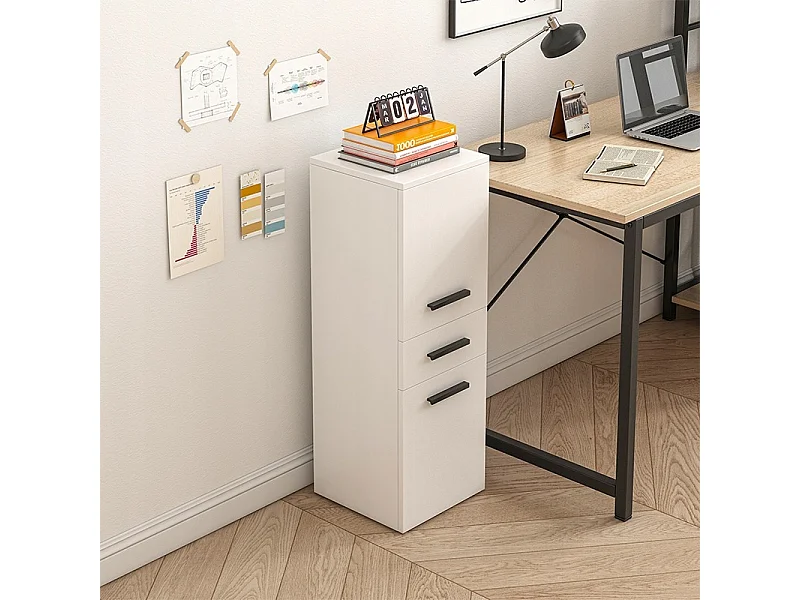 Estante de escritório com gaveta, 2 prateleiras, armário branco, livros, pastas, estilo loft, 85 cm