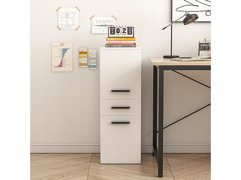 Estante de escritório com gaveta, 2 prateleiras, armário branco, livros, pastas, estilo loft, 85 cm