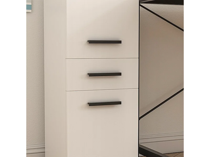 Estante de escritório com gaveta, 2 prateleiras, armário branco, livros, pastas, estilo loft, 85 cm