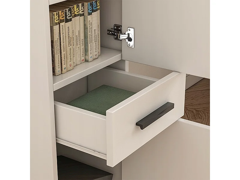 ÉTAGÈRE DE BUREAU AVEC TIROIR, 2 ÉTAGES, ARMOIRE BLANCHE POUR LIVRES ET CLASSEURS, STYLE LOFT, 85 CM