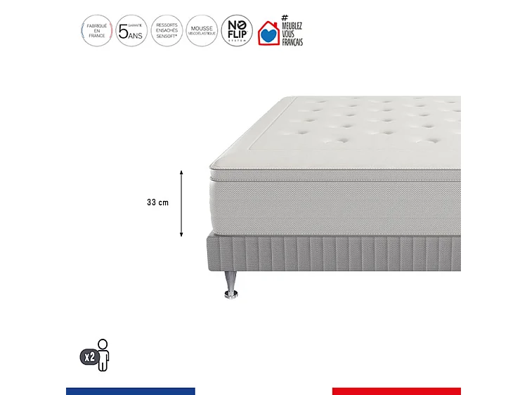 Matelas REFLEXION 140x200, ressort ensachés, ferme, H33 + COUETTE 240X220