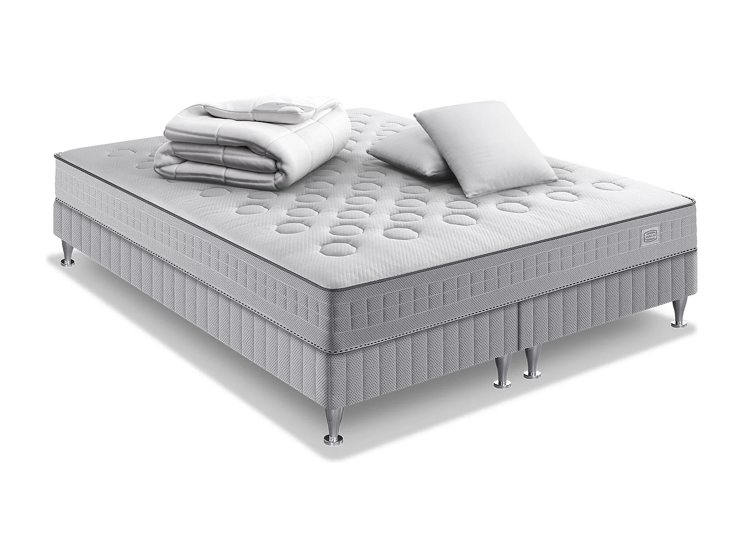 Ensemble INITIAL 180x200, SOM2X90X200 ressorts ensachés, ferme, H23 + 2 OREILLERS + COUETTE