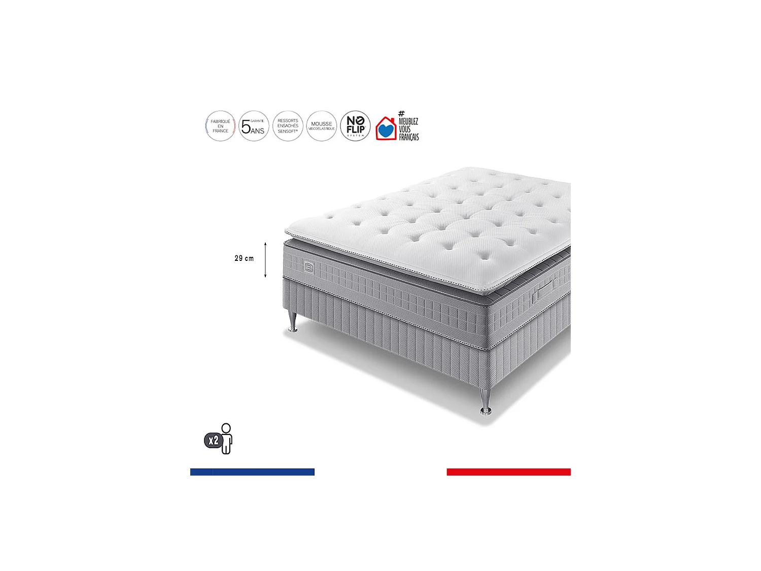 Matelas EXTENSION 140x200 matelas H29 ressort ensachés, ferme, 2 OREILLERS