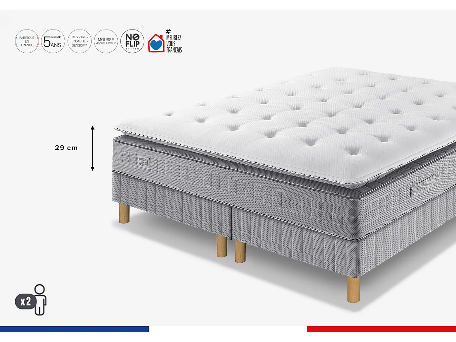Ens EXTENSION 160x200 matelas H29 Hybride, ferme, 2 sommiers