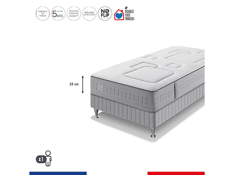 Ens EQUILIBRE 90x190 matelas H25 ressort ensachés, ferme, sommier
