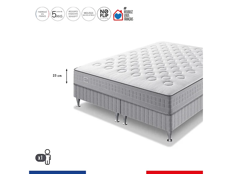 Ensemble INITIAL 180x200, SOM 2X90X200, ressorts ensachés, ferme, H23 + 2 OREILLERS