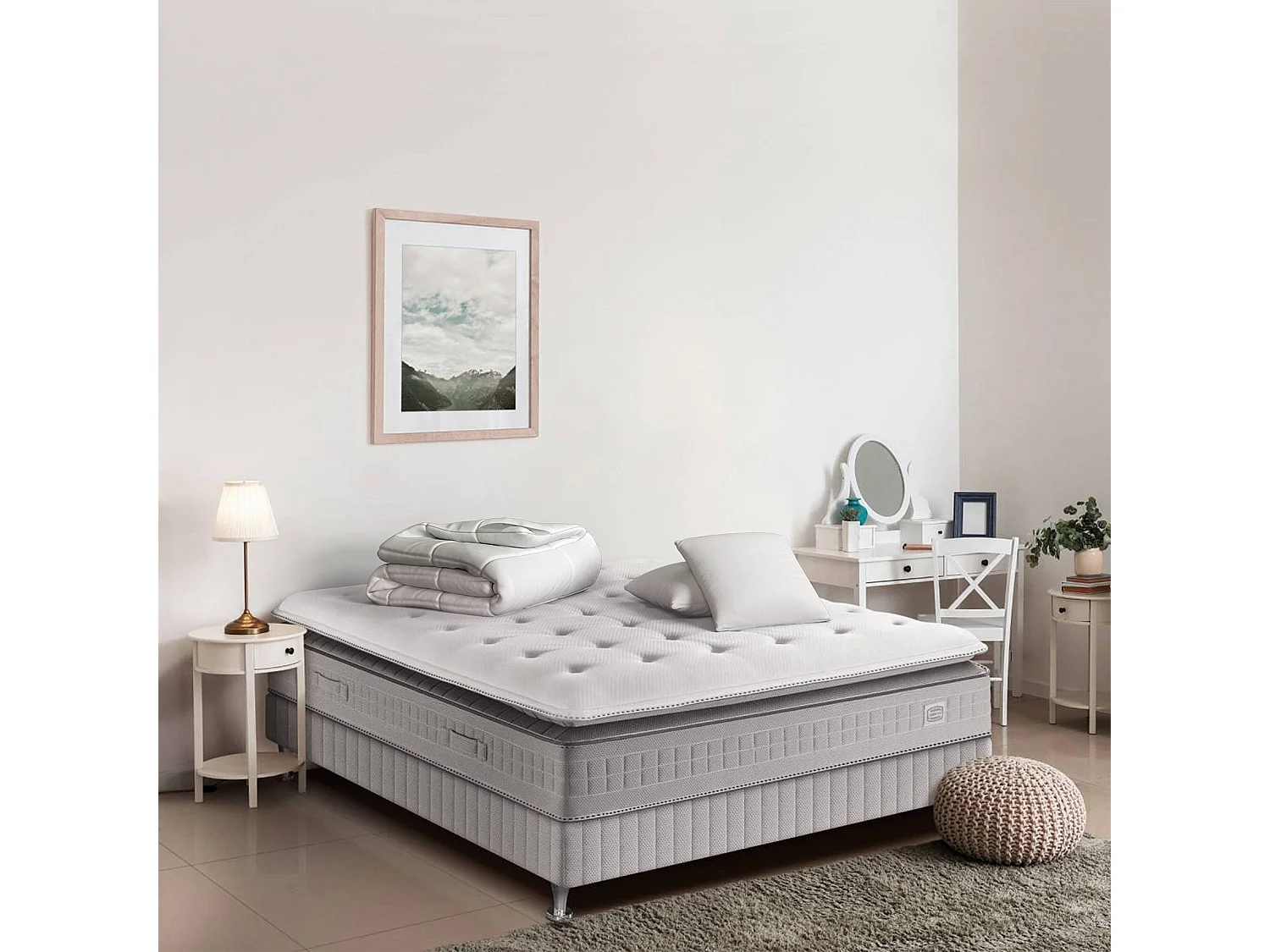 Ens EXTENSION 160x200 matelas H29 ressort ensachés, ferme, sommier,COUETTE,2 OREILLERS