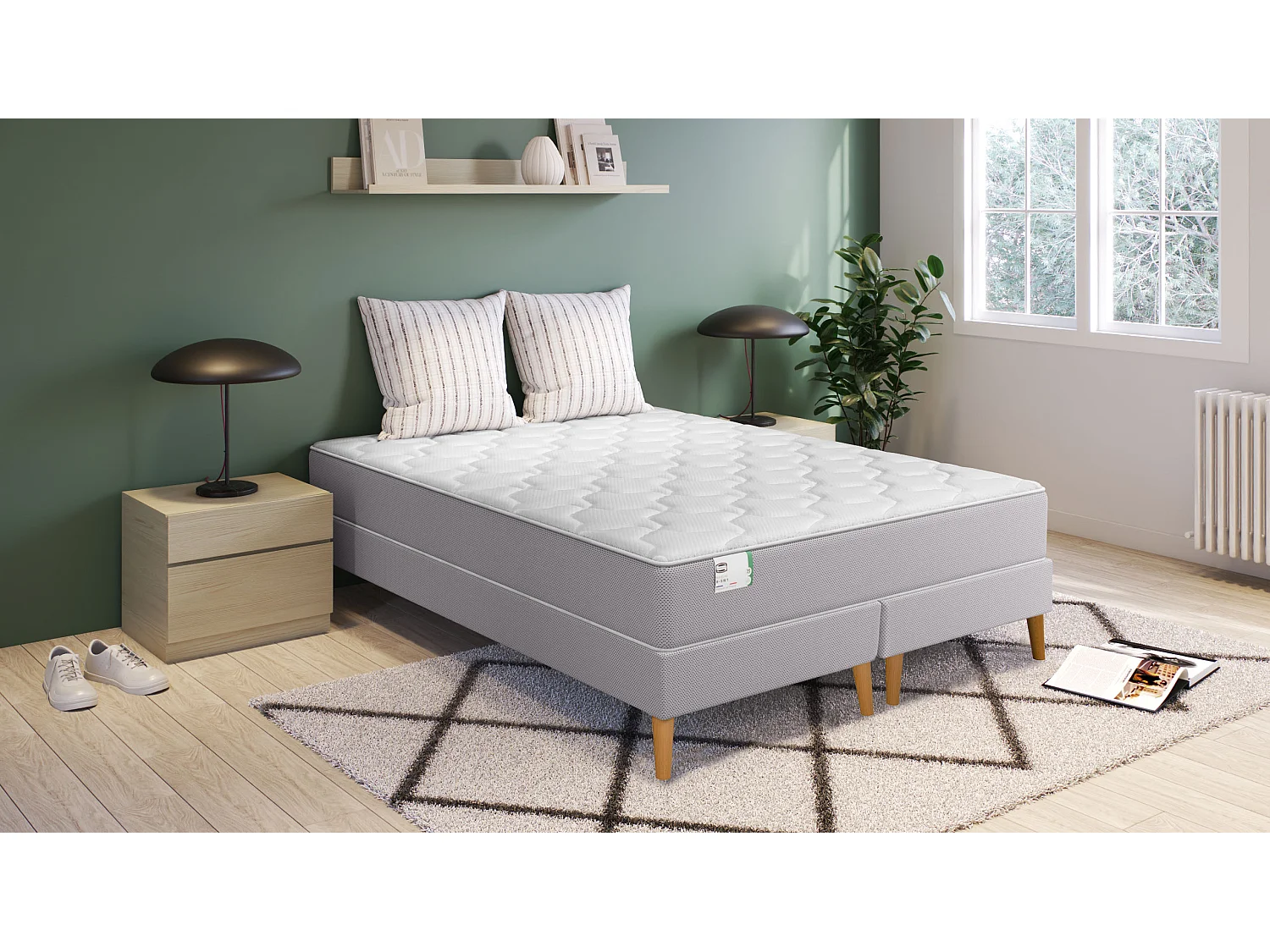 Ens L OPTIMAL 160x200 matelas H22 ressort ensachés, ferme, 2 sommiers