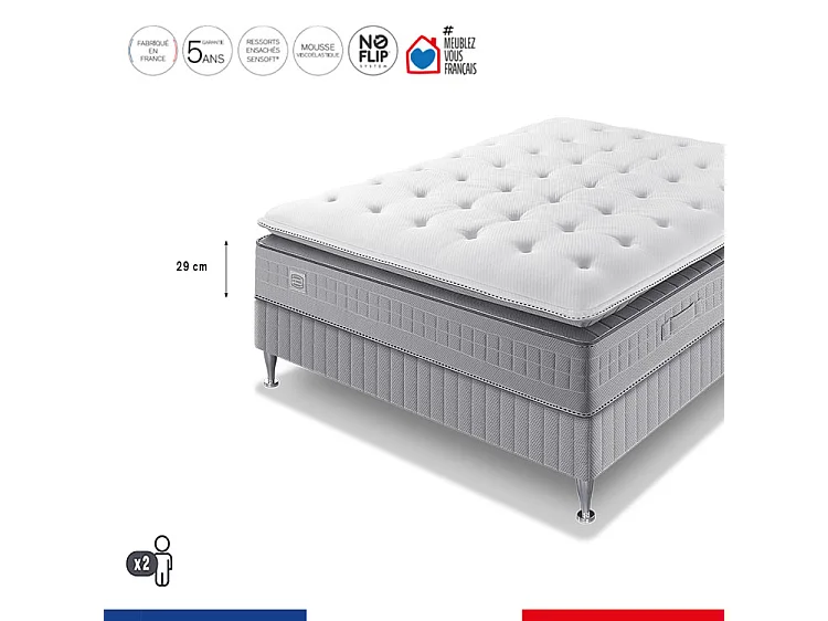 Ens EXTENSION 140x200 matelas H29 ressort ensachés, ferme, sommier