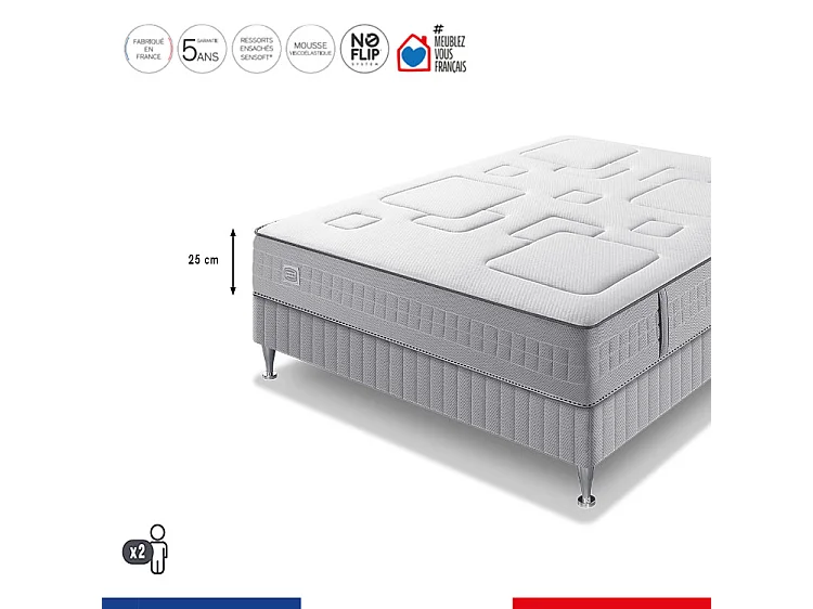 Ens EQUILIBRE 140x200 matelas H25 ressort ensachés, ferme, sommier