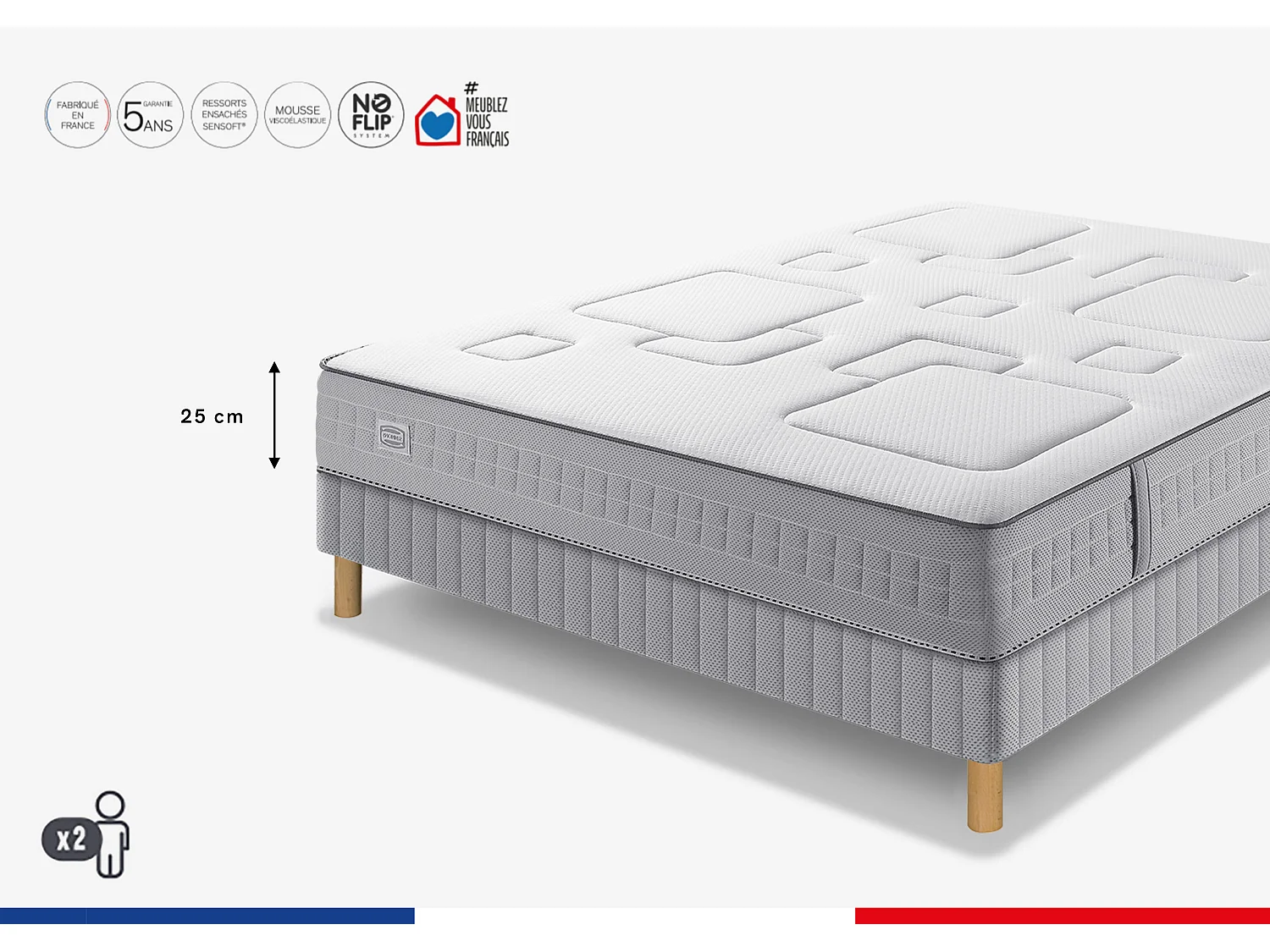 Ens EQUILIBRE 140x200 matelas H25 ressort ensachés, ferme, sommier