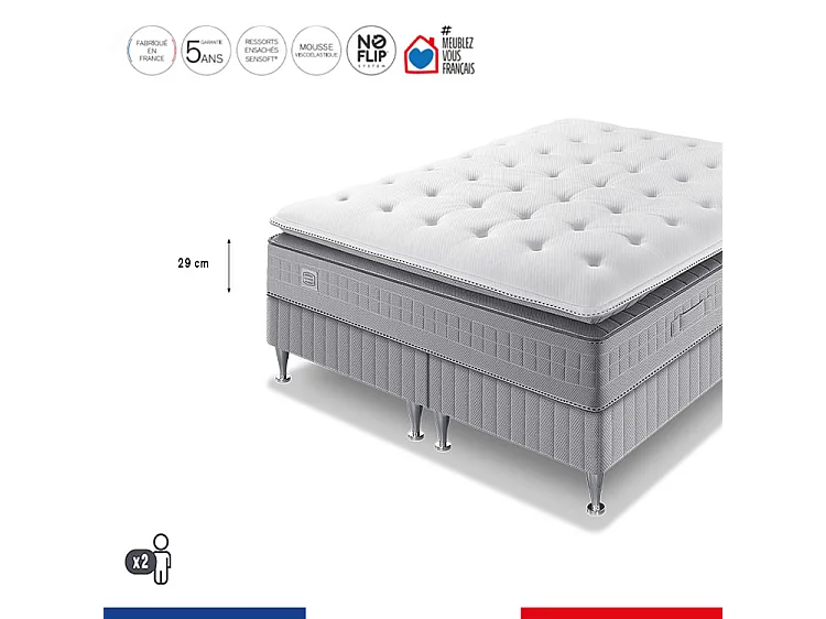 Ens EXTENSION 180x200 matelas H29 ressort ensachés, ferme, 2 sommiers,COUETTE,2 OREILLERS