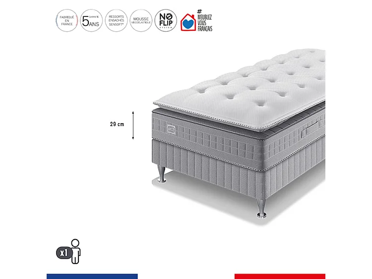 Ens EXTENSION 90x200 matelas H29 ressort ensachés, ferme, sommier