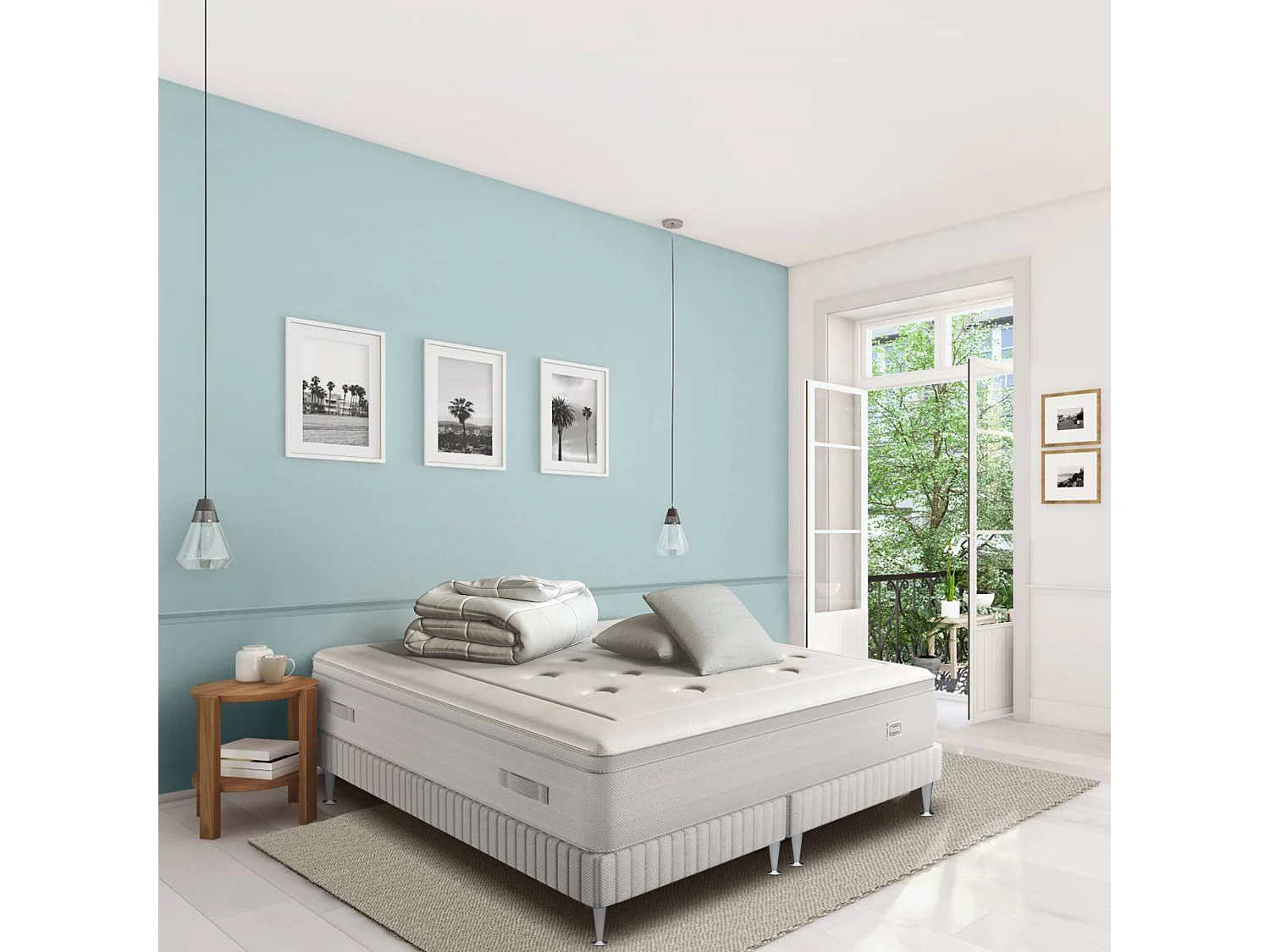 Ens REFLEXION 2x90x200 matelas H33 ressort ensachés, ferme, 2 sommier + COUETTE 2 OREILLERS