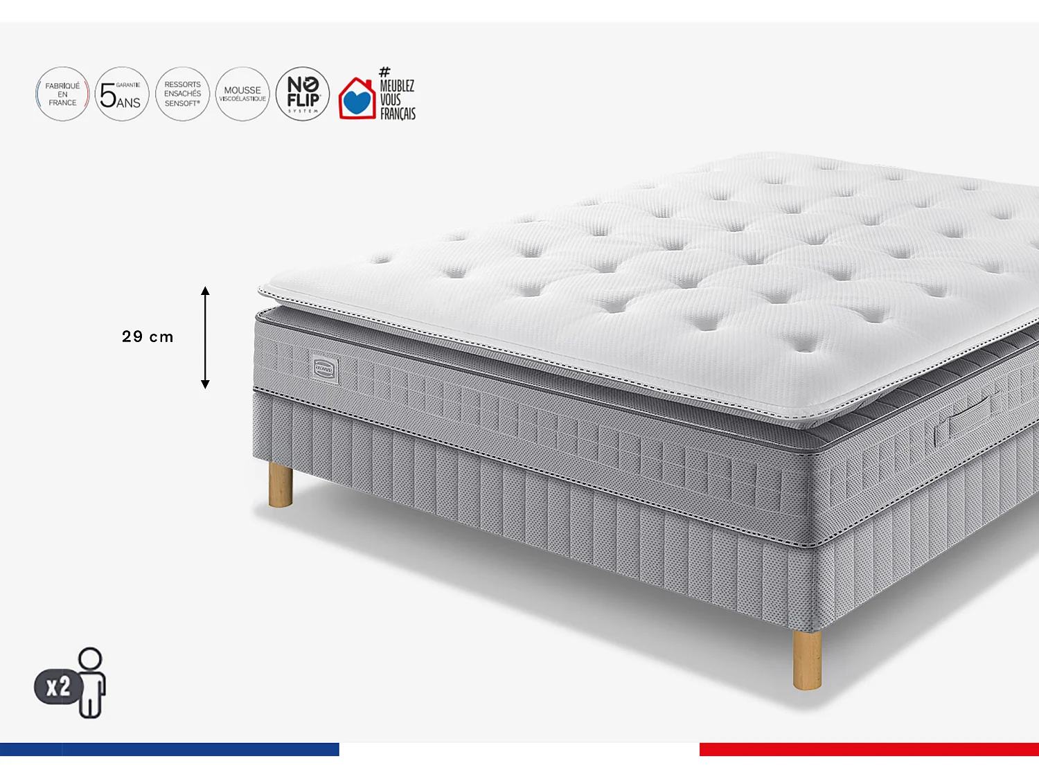 Ens EXTENSION 140x190 matelas H29 ressort ensachés, ferme, sommier,COUETTE