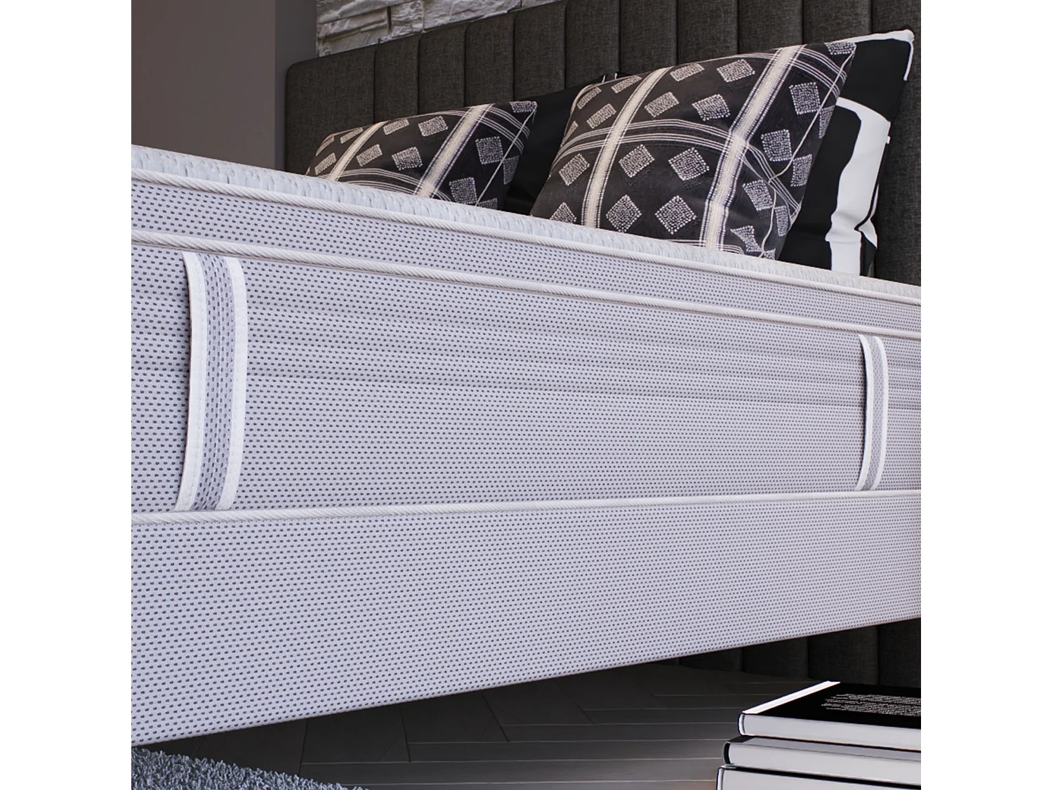 Ens LE VISIONNAIRE 200x200 matelas H27 ressort ensachés, ferme, 2 sommiers