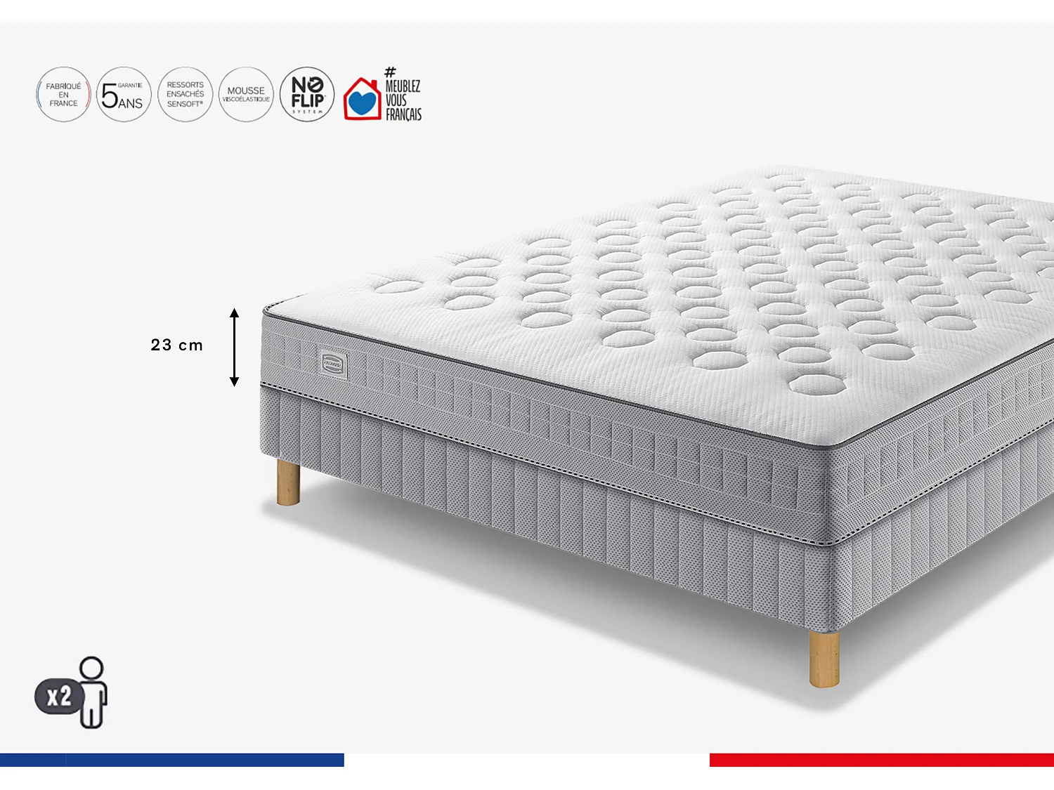 Ens INITIAL 140x200 matelas H23 ressort ensachés, ferme, sommier