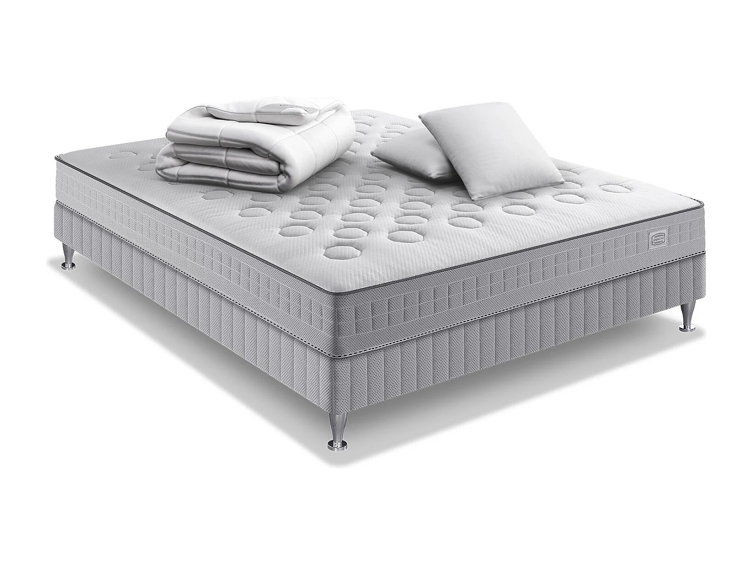 Ensemble INITIAL 140x190, ressorts ensachés, ferme, H23 + COUETTE ,sommier + 2 OREILLERS