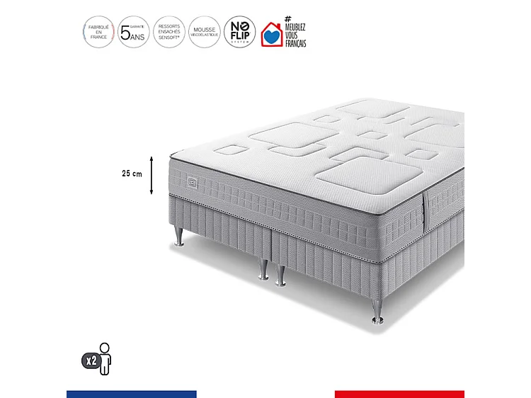 Ens EQUILIBRE 180x200 matelas H25 ressort ensachés, ferme, 2 sommiers
