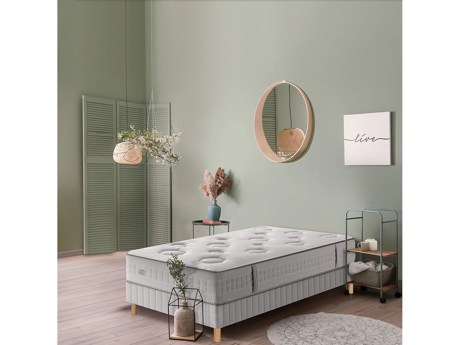Ens FLEXION 90x200 matelas H26 ressort ensachés, mi-ferme, sommier