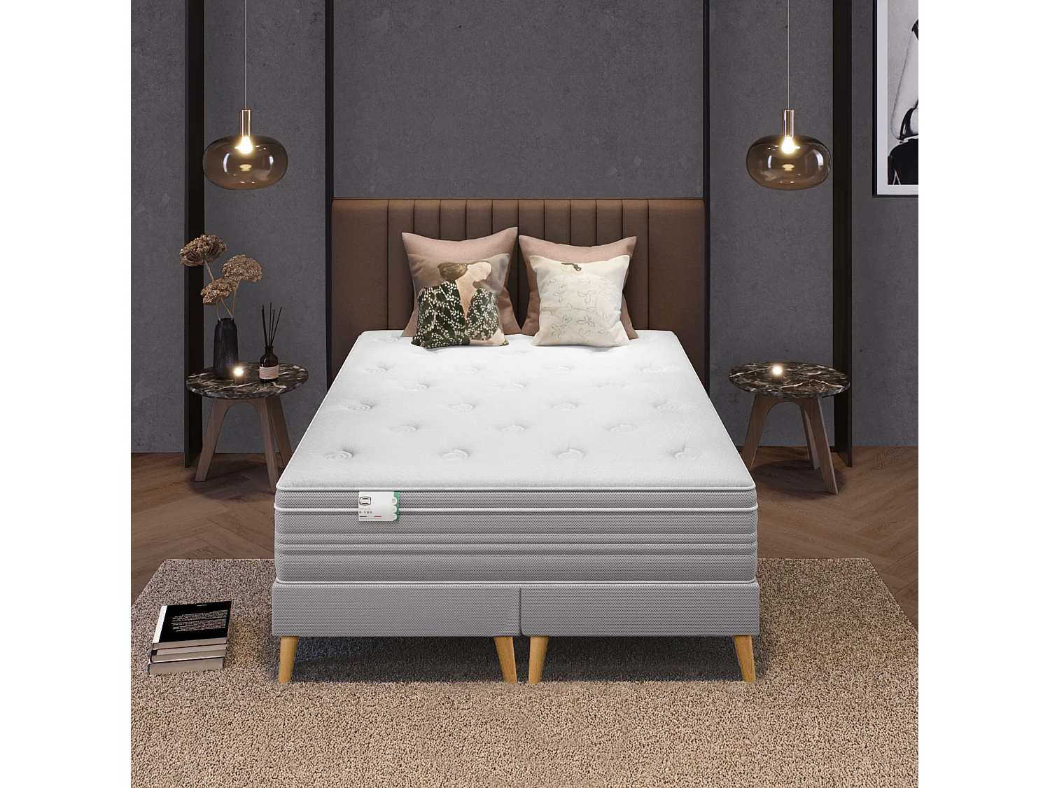 Ens L ELEGANT 180x200 matelas H30 ressort ensachés, ferme, 2 sommiers