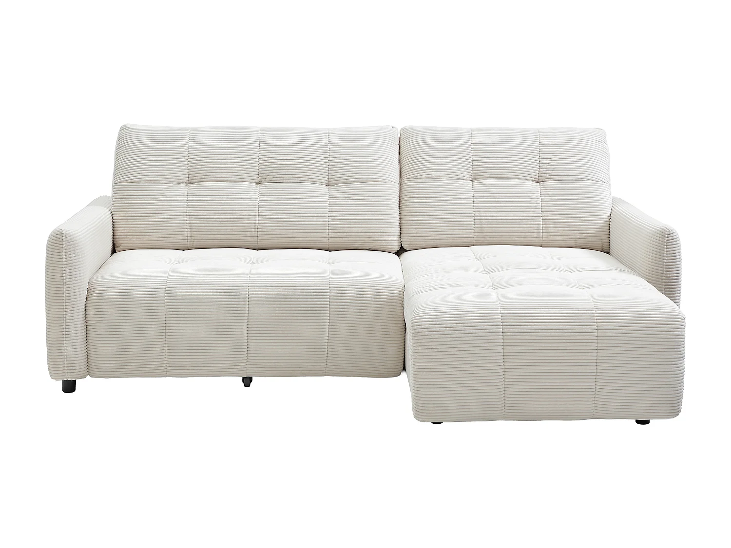 Canapé d'angle réversible avec assise coulissante électrique en velours côtelé beige NELUNI