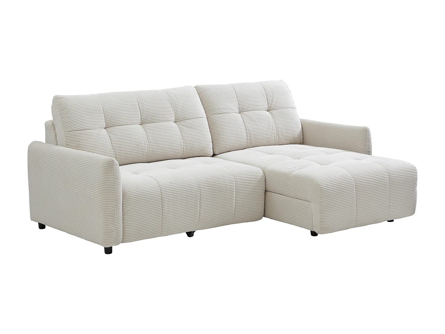 Canapé d'angle réversible avec assise coulissante électrique en velours côtelé beige NELUNI