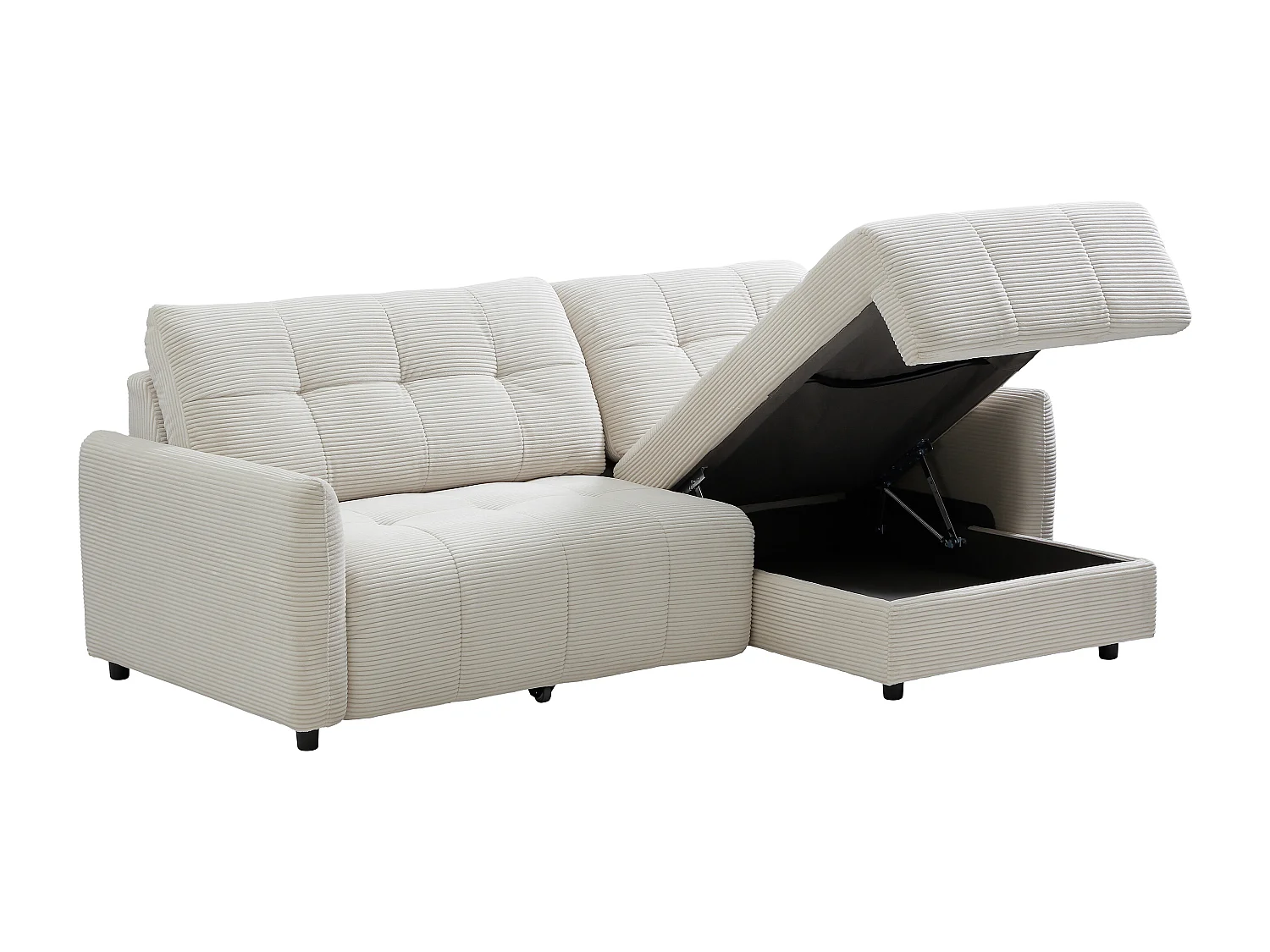 Canapé d'angle réversible avec assise coulissante électrique en velours côtelé beige NELUNI