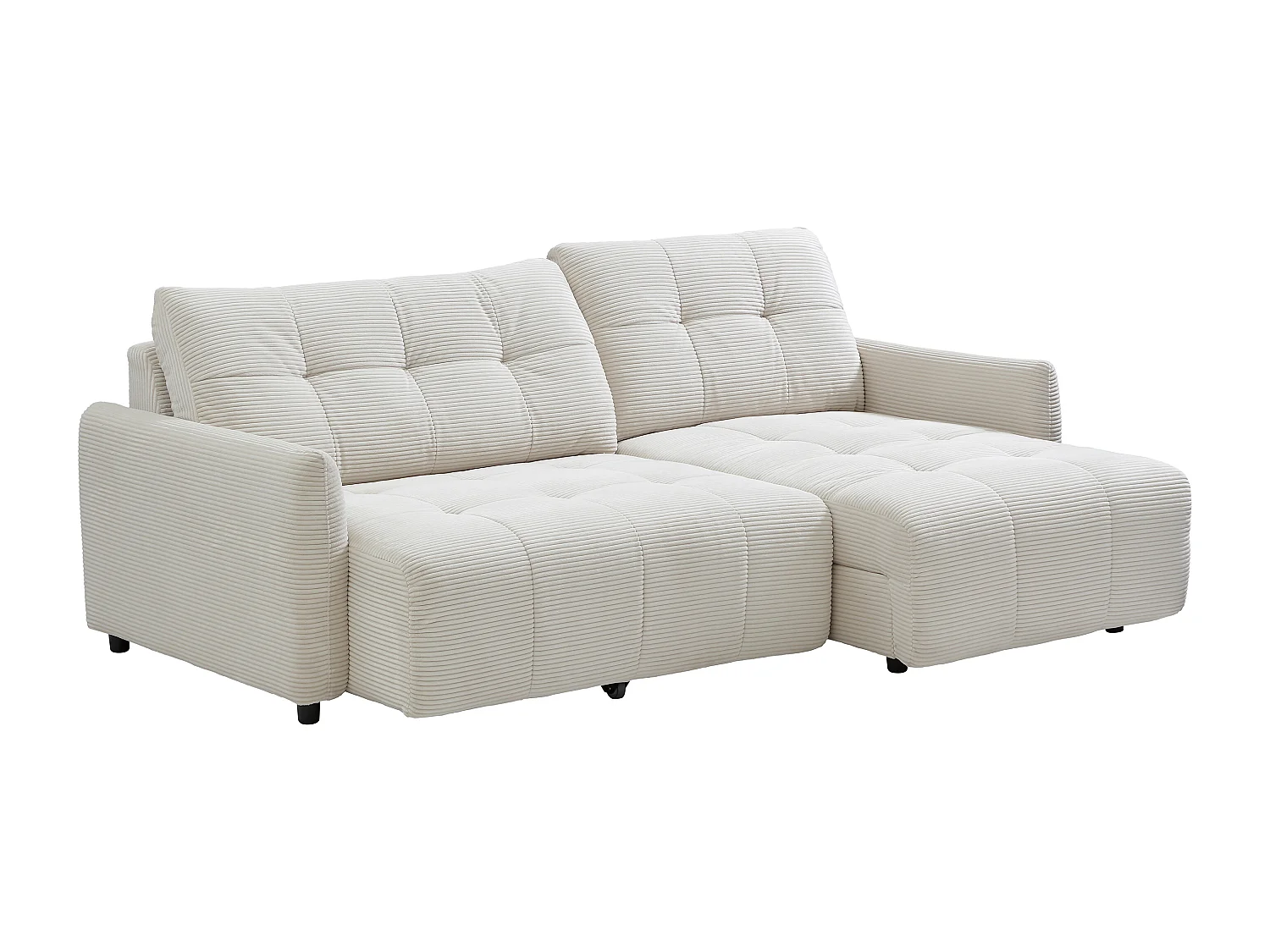 Canapé d'angle réversible avec assise coulissante électrique en velours côtelé beige NELUNI