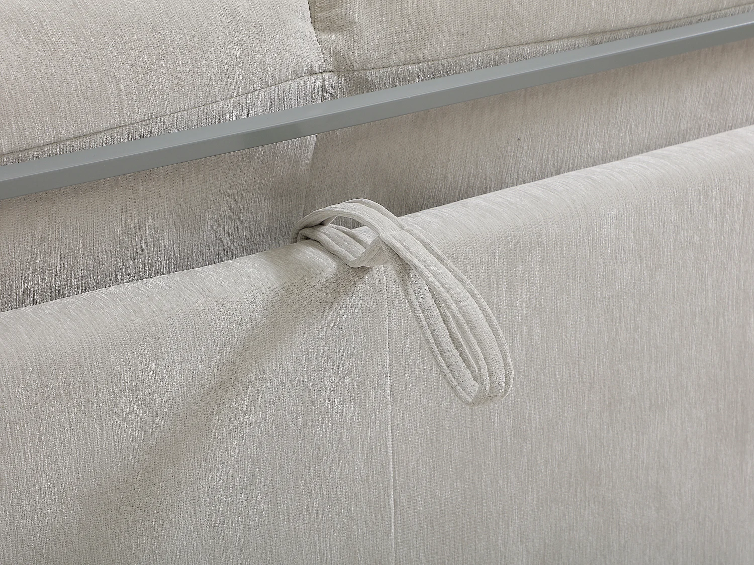 Canapé 3 places convertible express en tissu beige - Couchage 140 cm - Matelas 12 cm BANUBI