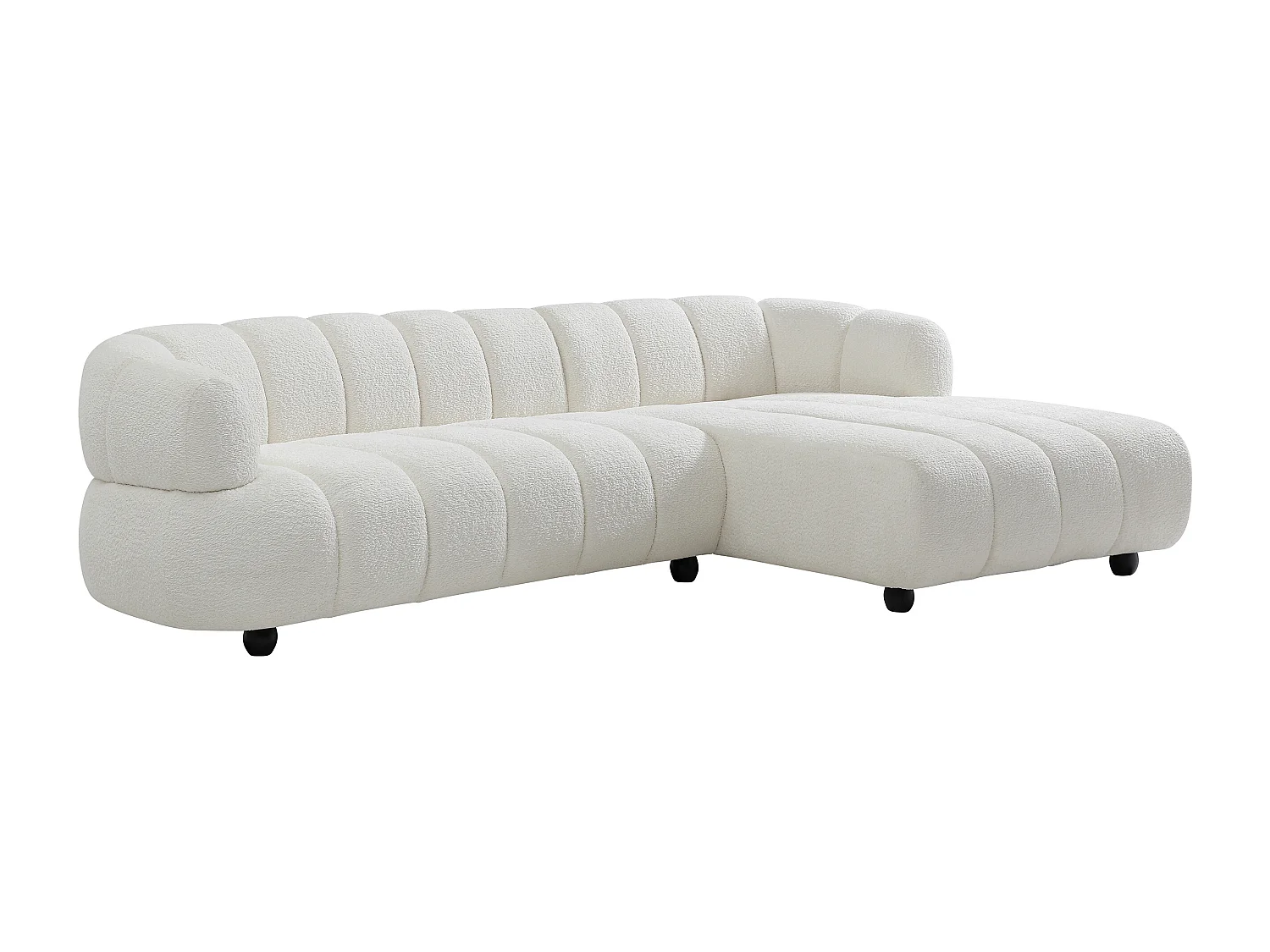 Canapé d'angle droit en tissu bouclette blanc cassé COLIANI