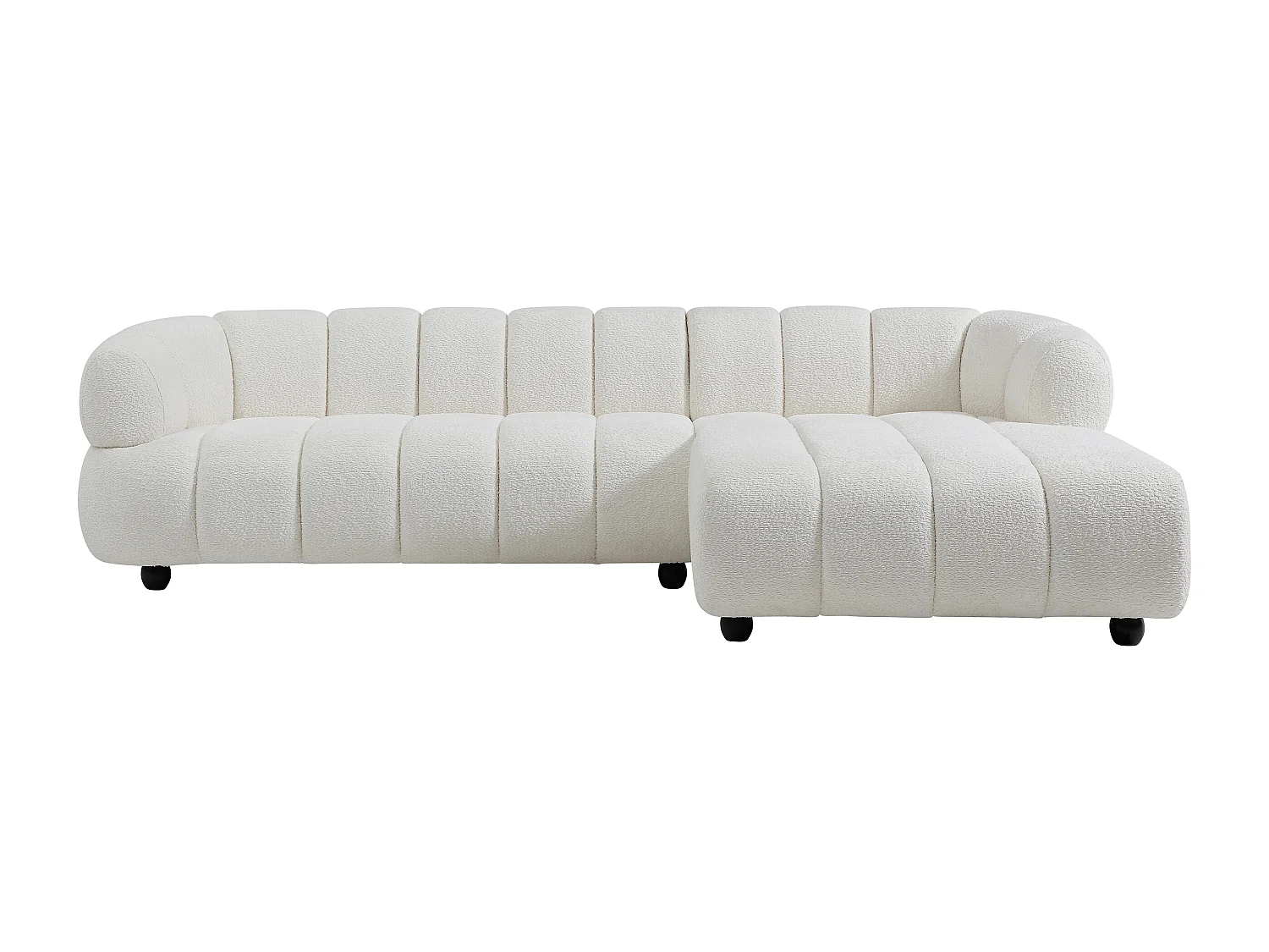 Canapé d'angle droit en tissu bouclette blanc cassé COLIANI