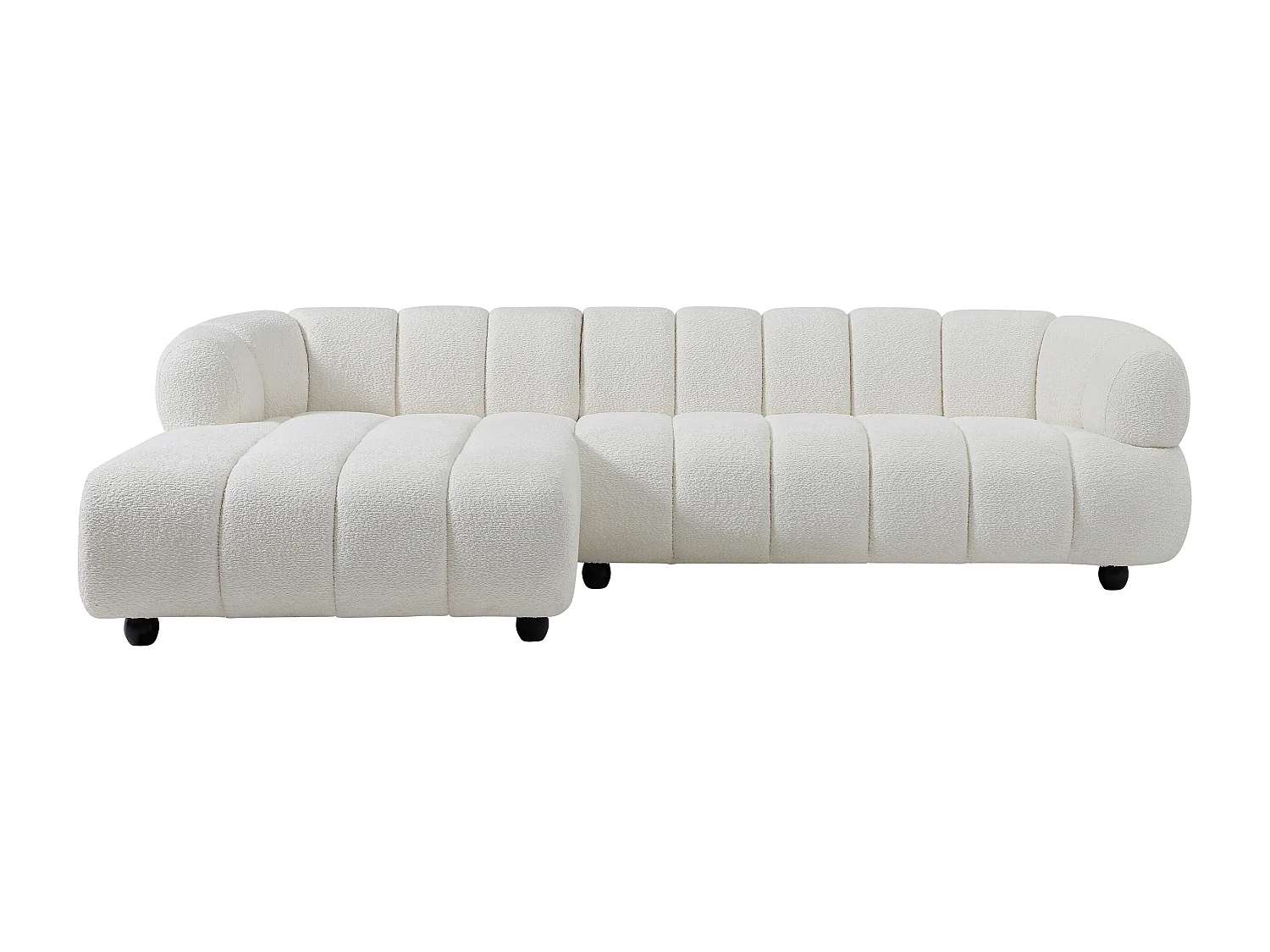 Canapé d'angle gauche en tissu bouclette blanc cassé COLIANI