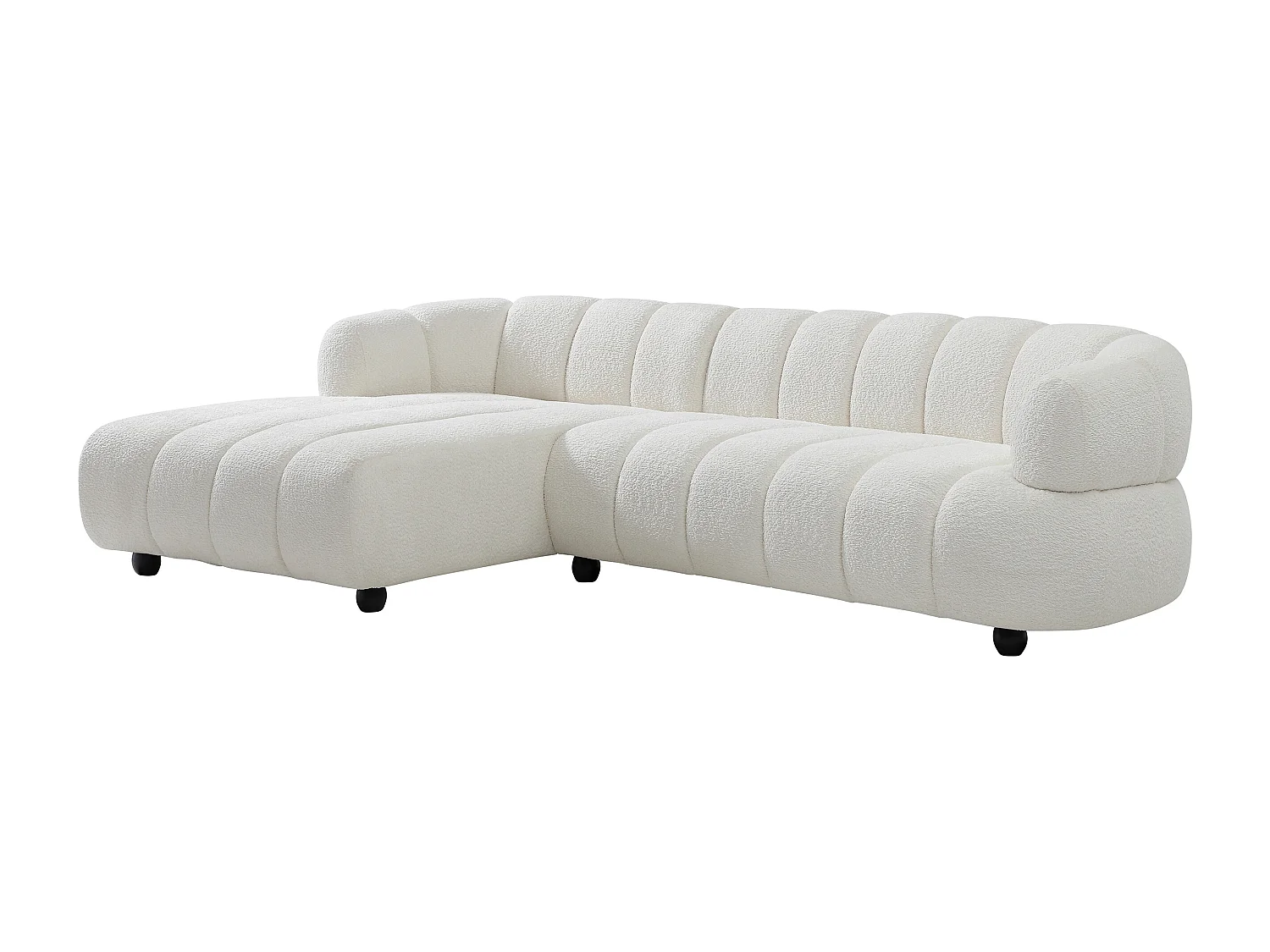 Canapé d'angle gauche en tissu bouclette blanc cassé COLIANI