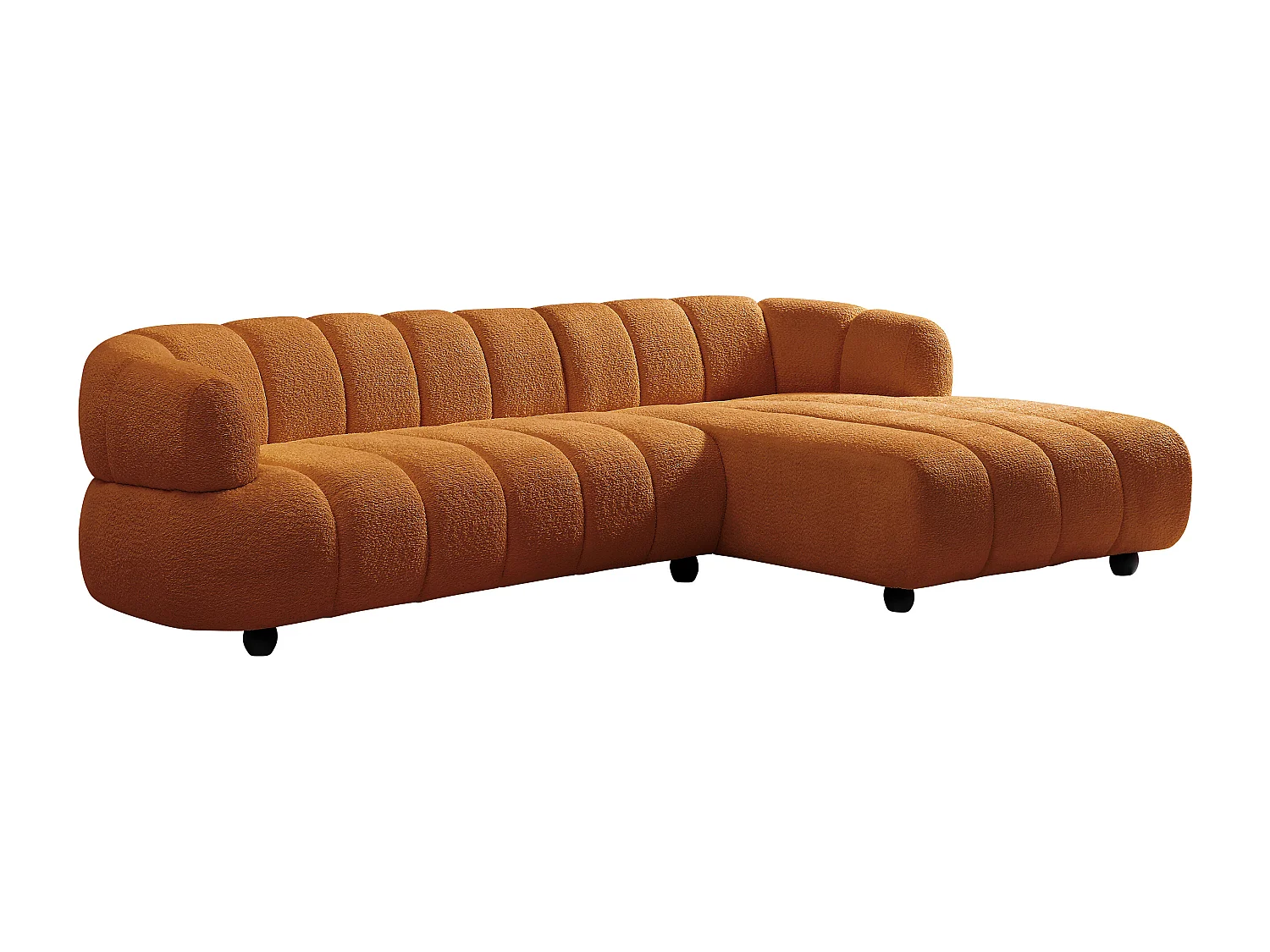 Canapé d'angle droit en tissu bouclette terracotta COLIANI