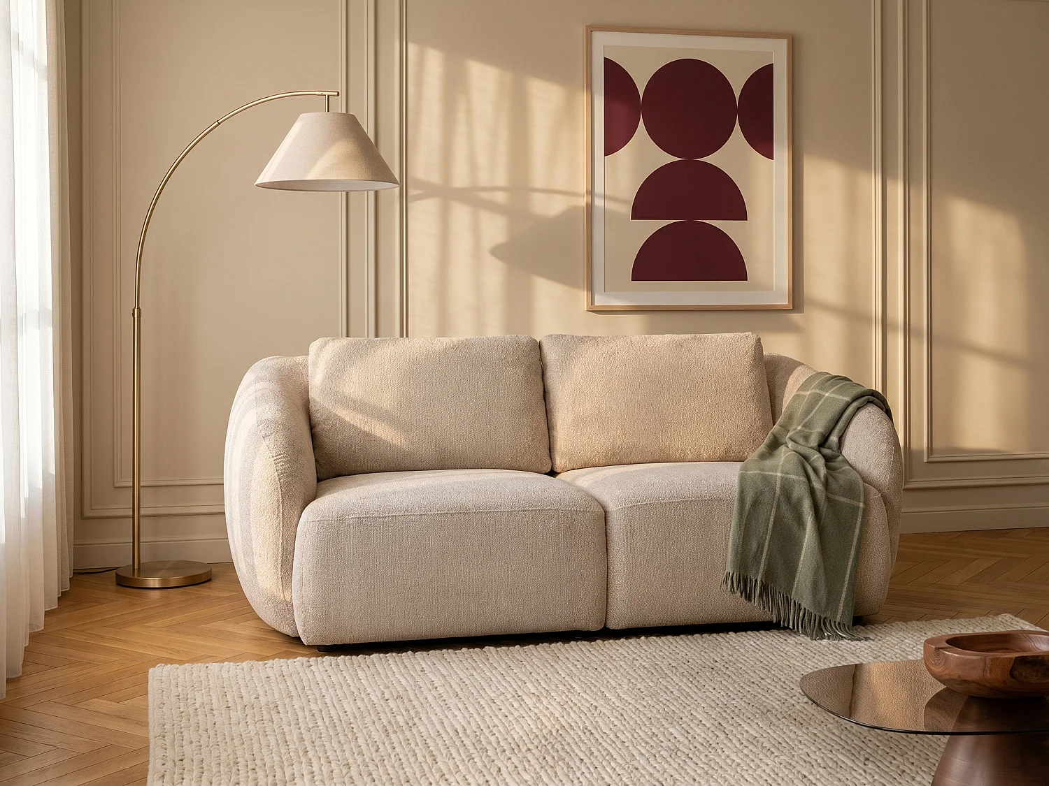 Canapé 2 places en tissu chenille beige LIRUNO