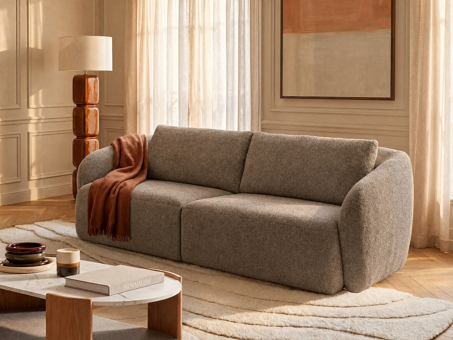 Canapé 3 places en tissu chenille taupe LIRUNO