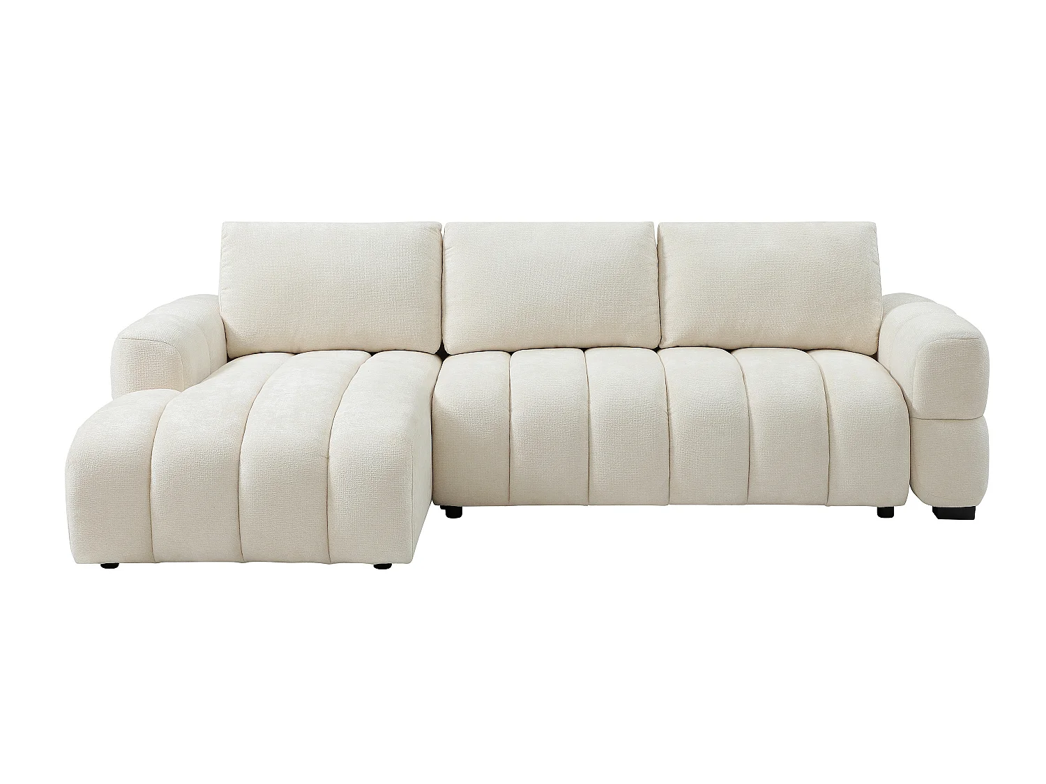 Canapé d'angle gauche convertible en tissu chenille crème CASORU