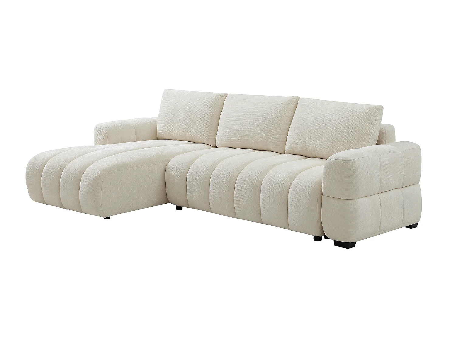 Canapé d'angle gauche convertible en tissu chenille crème CASORU