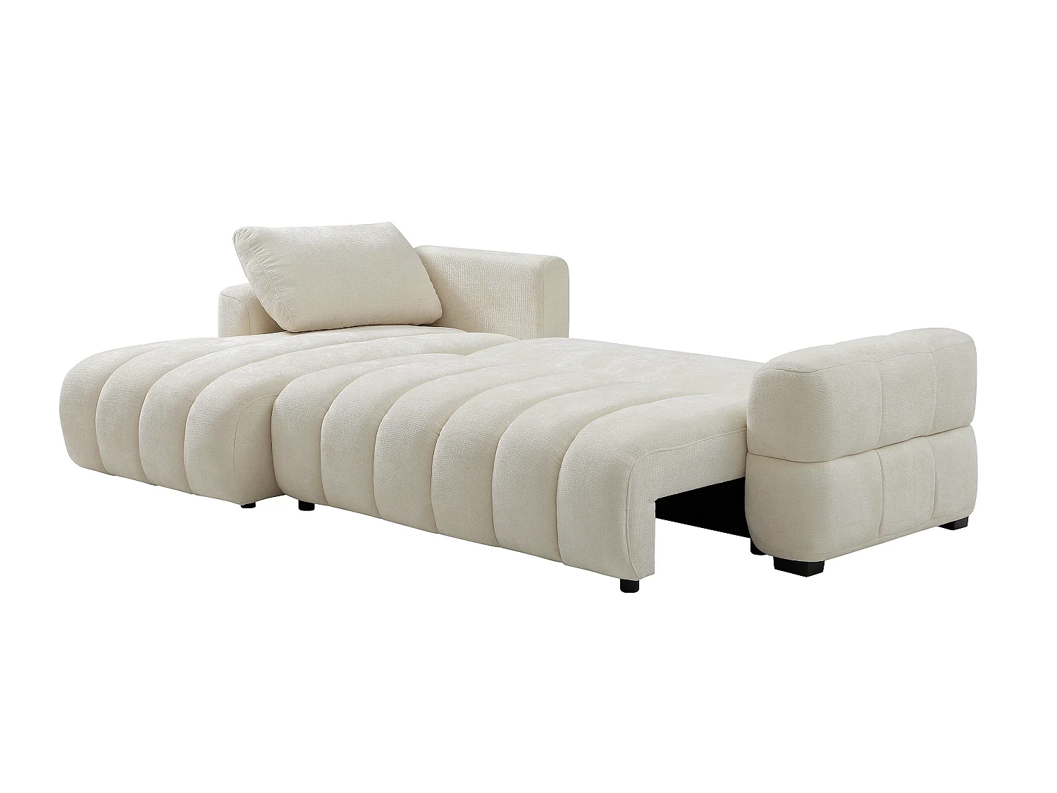 Canapé d'angle gauche convertible en tissu chenille crème CASORU